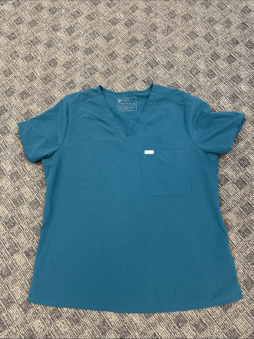 Figs Teal V-Neck Medical Top with Chest Pocket